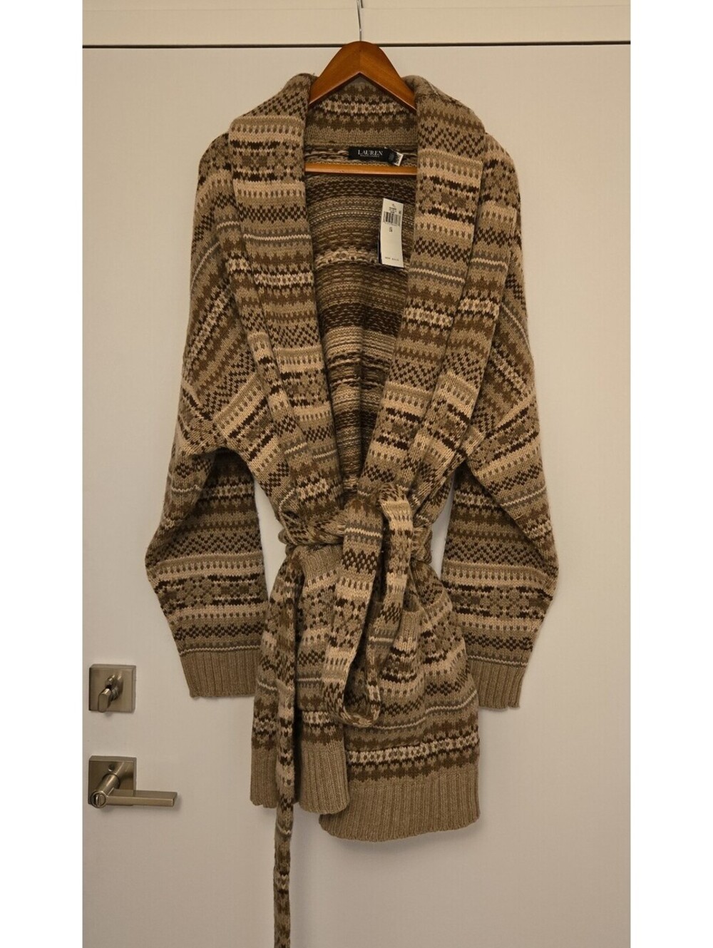 Lauren Ralph Lauren Fair Isle Belted Wool-Blend Cardigan - Picture 4 of 7